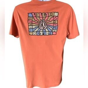 VOLCOM Stone Cool Logo Orange Short Sleeve Tee Shirt Men M Medium Modern Fit